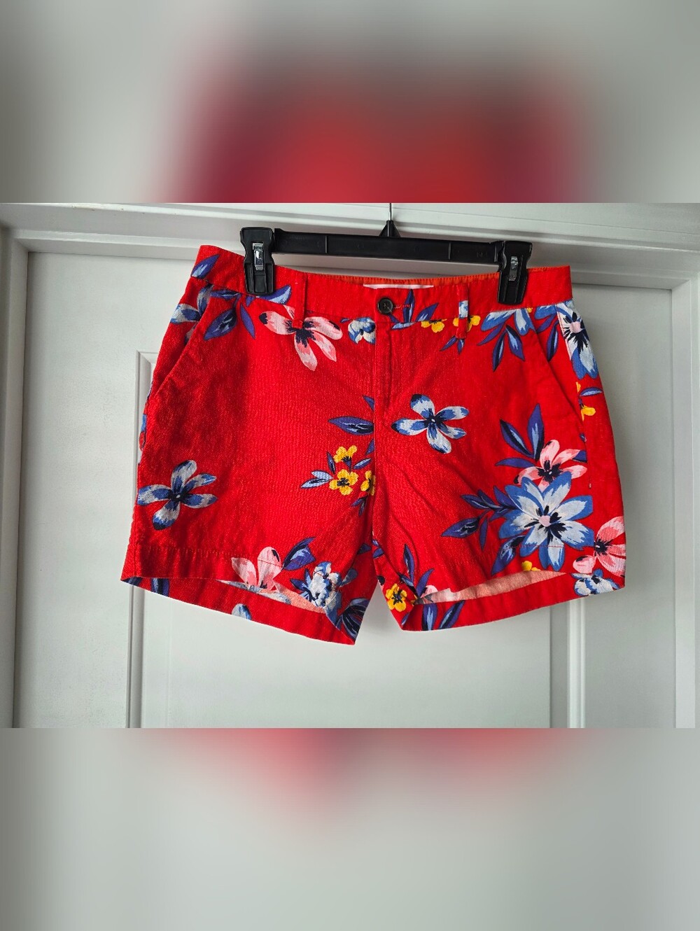 Women’s Red Linen Floral Casual Shorts
